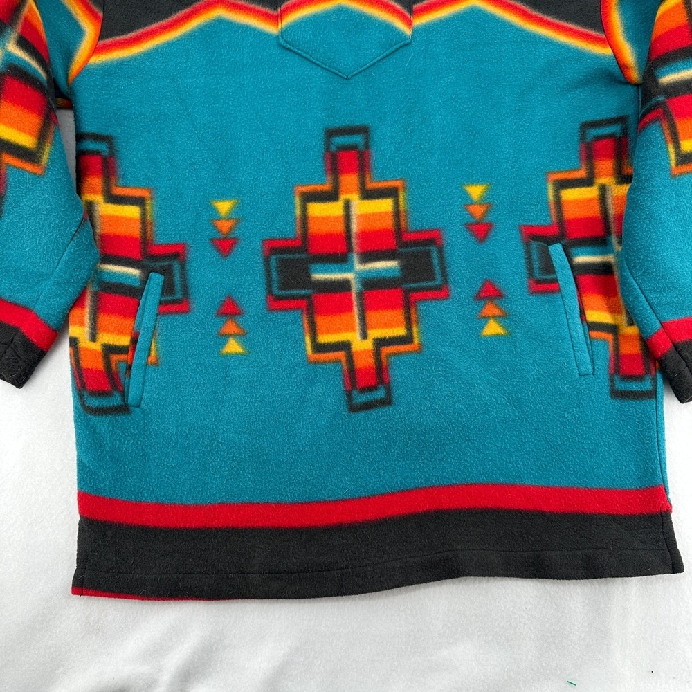 El Paso Saddleblanket Co Fleece Hoodie Southwestern Teal Geometric Women Large - Picture 5 of 8